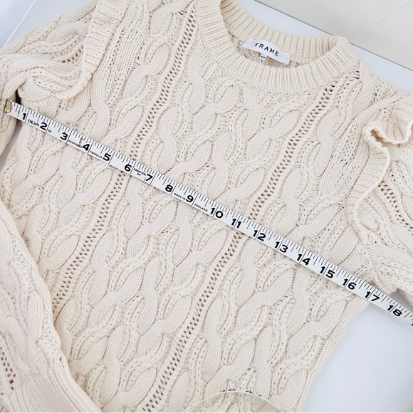 FRAME Sofia Ruffle Cable Knit chunky Sweater off white size Small - Picture 14 of 16